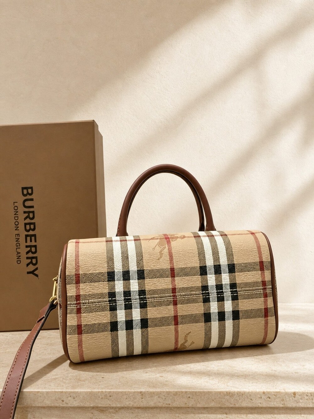 Burberry Mini Check Coated Canvas Bowling Handbag - Picture 3 of 6